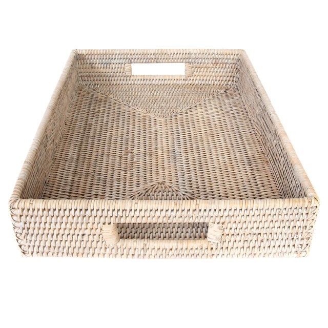 Boho Chic Artifacts Rattan Rectangular Tray With Cutout Handles For Sale - Image 3 of 6