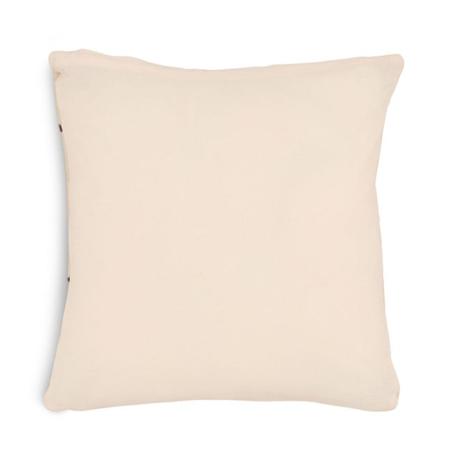 Hand woven soft wool 20" x 20" pillow with ivory background and chocolate brown narrow stripe detail. Back is solid ivory....