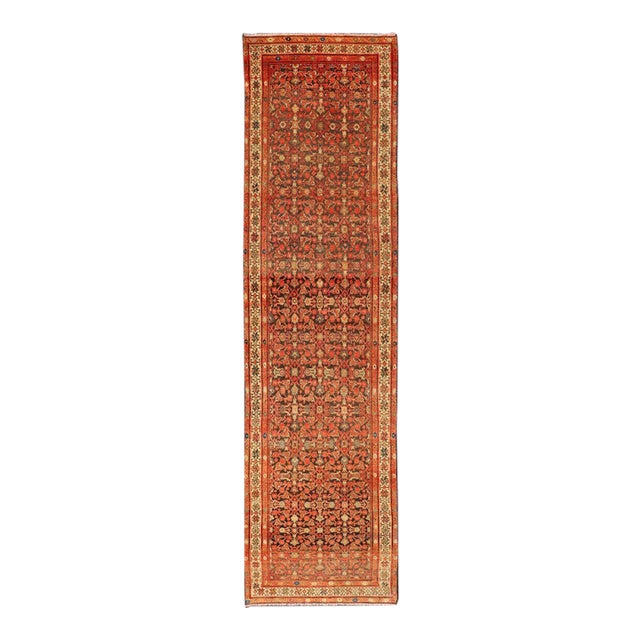 Antique Early 20th Century Persian Herati Design Malayer Runner 3'4 X 13'1 For Sale
