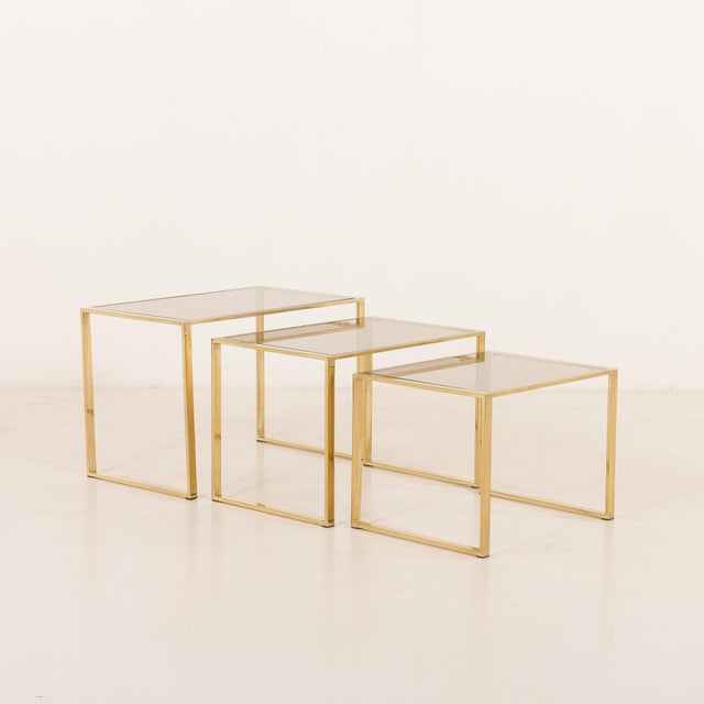 Mid-Century Modern Vintage Brass Nesting Tables, Italy, 1970s, Set of 3 For Sale - Image 3 of 12