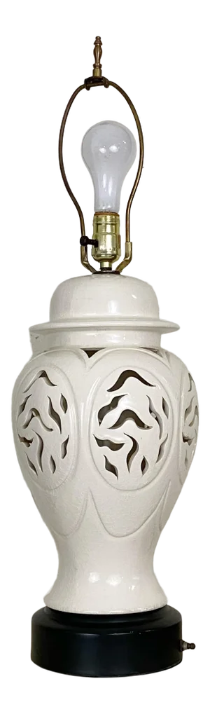 Mid Century Pierced Ceramic Ginger Jar Table Lamp