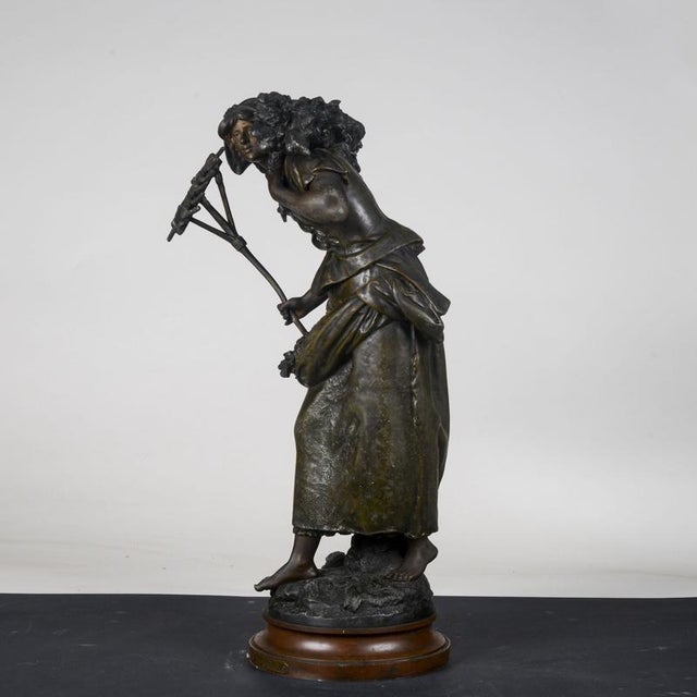 Metal sculpture signed auguste moreau faneuse with small faults depicting the harvester, female figure with a beautiful...