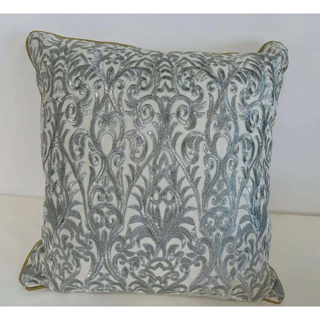 Turkish Ottoman Revival Decorative Pillow with Silver Embroidery, 1990 For Sale In Palm Springs - Image 6 of 14
