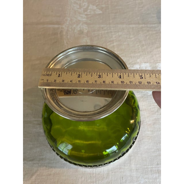 Metal Late 19th Century Antique English Green Glass and Pierced Silverplate Pedestal Bowl/Compote For Sale - Image 7 of 10