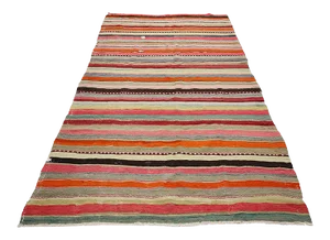 Vintage Colorful Striped Turkish Kilim Rug- 5′6″ × 9′10″