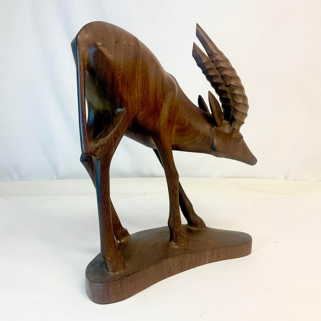 Wood 1970s Vintage Arts & Crafts Rustic Hand-Carved Walnut Gazelle Statue. For Sale - Image 7 of 11