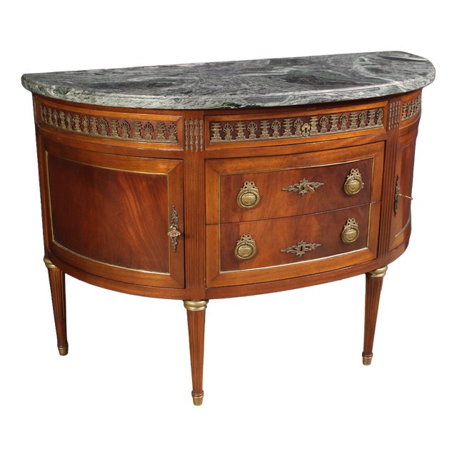 Louis XVI French Half-Moon Commode with Marble Top, 1950s For Sale