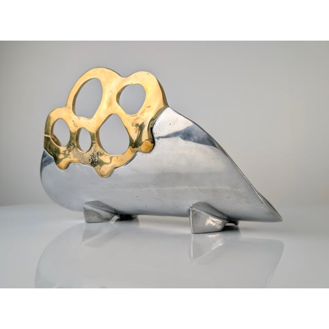 Brutalist Vintage Log Rack in Aluminum and Brass by David Marshall, Spain, 1980s For Sale - Image 3 of 13