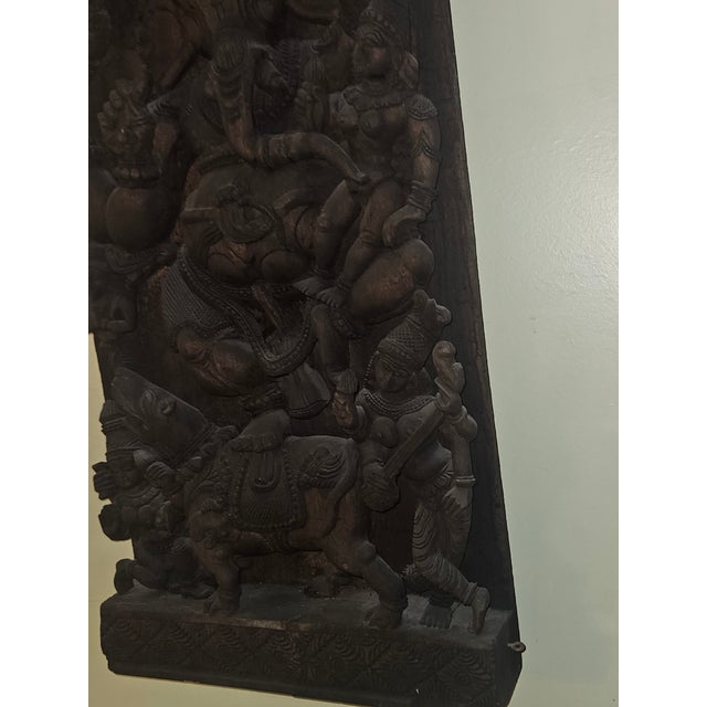 Indian 1960s Monumental Hand-Carved Ganesha Temple Panel in High Relief, Sculptural Wall Statement For Sale - Image 3 of 15