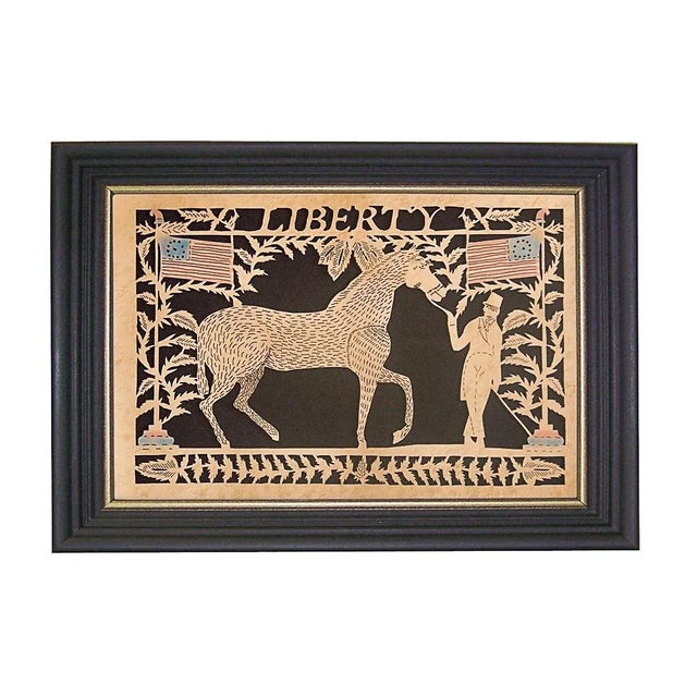 Liberty Reproduction Scherenschnitte Paper Cutting in Black and Gold Frame For Sale - Image 4 of 4