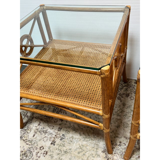 McGuire Furniture Rattan Target Design Side Tables, Pair For Sale In San Francisco - Image 6 of 12