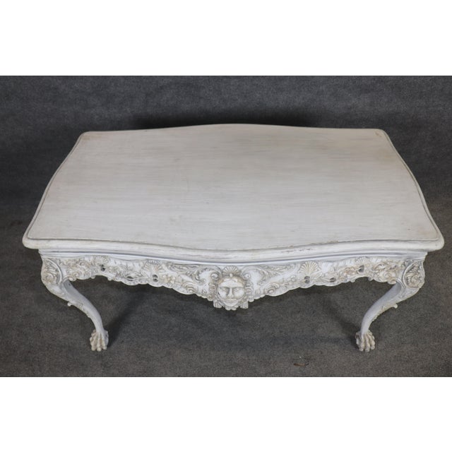 1940s Distressed Painted White Georgian Style Figural Masque Center Table C. 1940s Era For Sale - Image 5 of 12