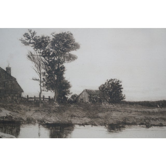 Antique Edward Loyal Field Signed Farmhouse Pond Windmill Landscape Etching 29" For Sale - Image 10 of 14