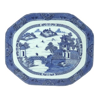 Chinese Export Porcelain Blue & White Canton Large Serving Dish For Sale