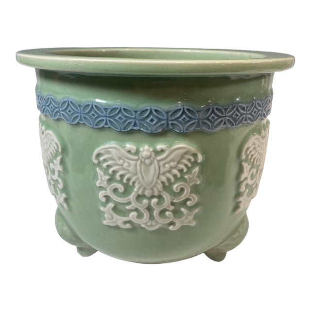 Late 19th Century Japanese Meiji Period Seto Celadon Flower Pot For Sale