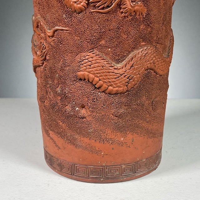 Japanese Antique Japanese Terracotta Brush Pot For Sale - Image 3 of 12