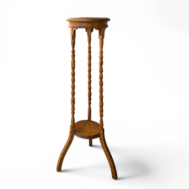 Vintage Solid Oak Barley-Twist Plant Stand For Sale - Image 11 of 16