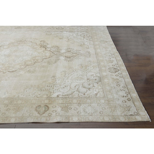 1970s Vintage Persian Handmade Wool Cotton Beige Area Rug For Sale - Image 9 of 11
