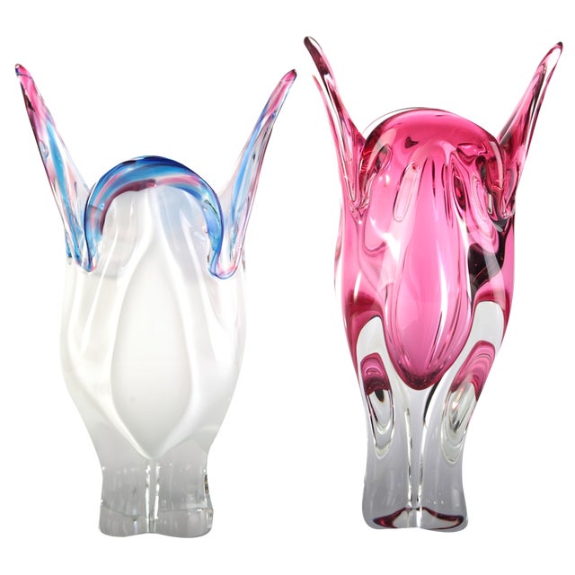 Czech Glass Vase by Josef Hospodka for Sklarny Chribska, 1970s, Set of 2 For Sale