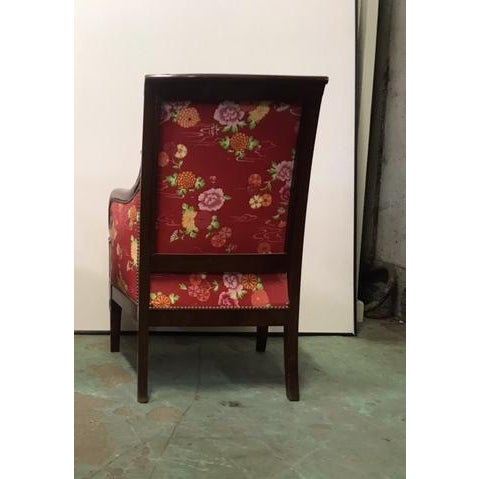 Bergère Chair in Red Upholstery & Walnut, in Very Good conditions.