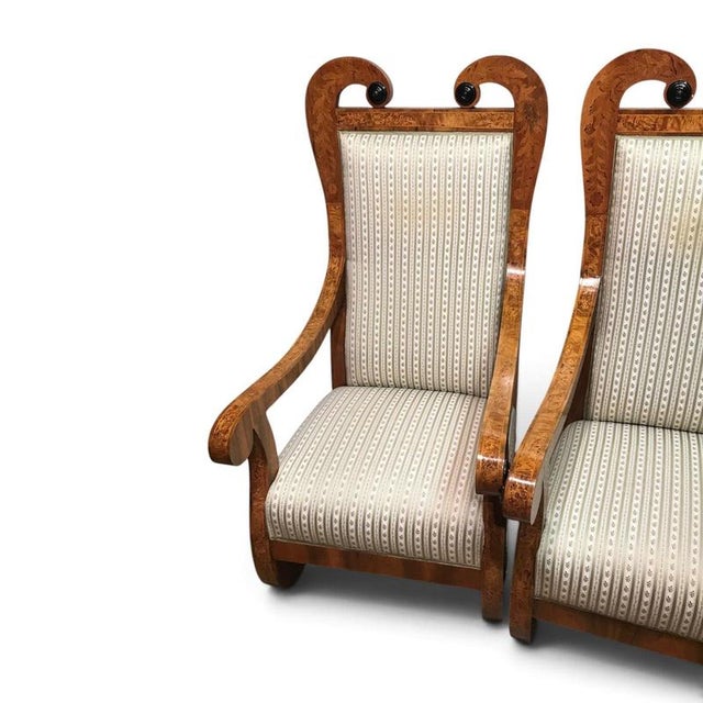 Biedermeier Tall-Back Armchairs with Floral Marquetry, 1830, Set of 2 For Sale - Image 5 of 14