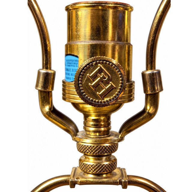 Brass 1960’s Paul Hanson Hammered Polished Brass Chinoiserie Table Lamps With Coin Finials For Sale - Image 8 of 14