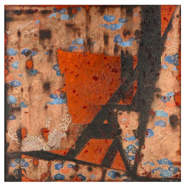 Wang Tao (Chinese, 1943) "Blue Clouds with Dragons (Untitled)," 2007, Acrylic and vintage antique paper collage on canvas,...