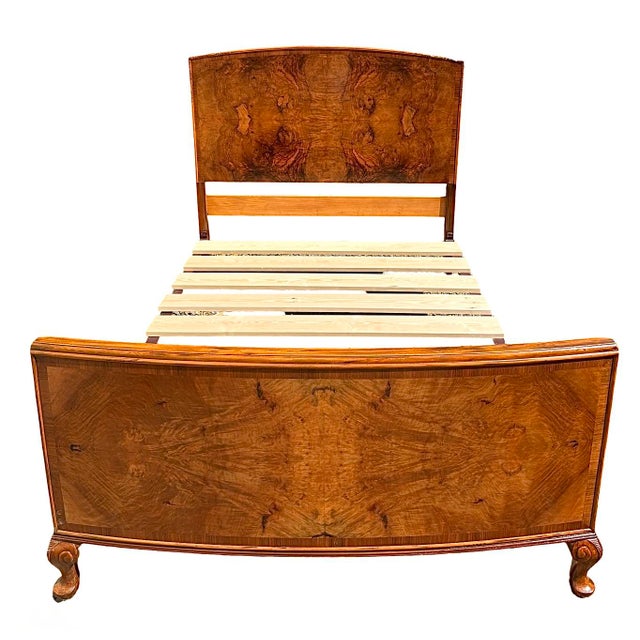 Art Deco Figured Walnut Double Bed, 1920s For Sale - Image 6 of 13