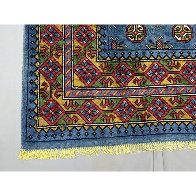 5'1" X 6'5" Blue Turkmen Mori Gul Geometric Rug For Sale - Image 13 of 17