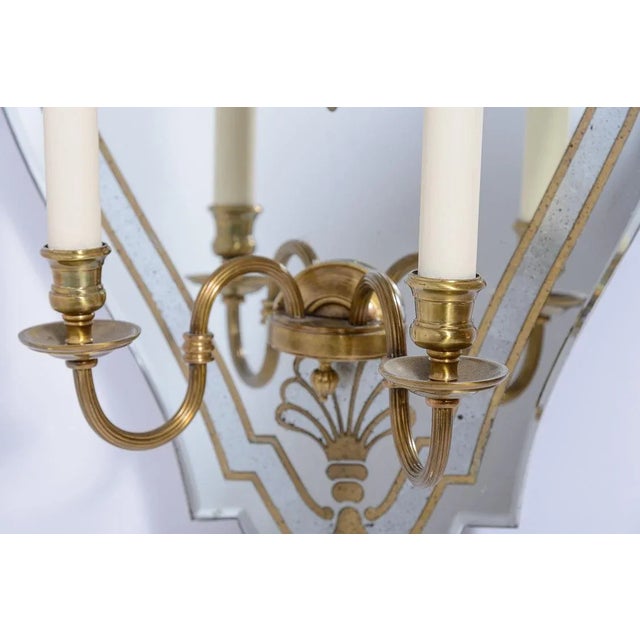 Silver Pair French Eglomise Mirrored Wall Sconces,1950 France. For Sale - Image 8 of 10