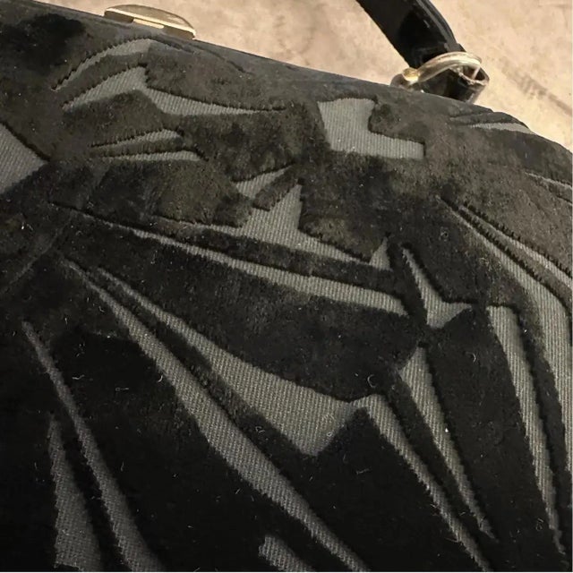 Art Deco 1950s Art Deco Black Velvet Italian Top Handle Bag For Sale - Image 3 of 13