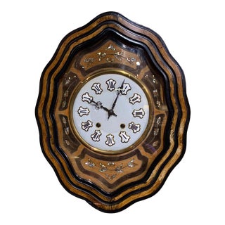 19th Century French Napoleon III Mother of Pearl Inlay and Painted Wall Clock For Sale