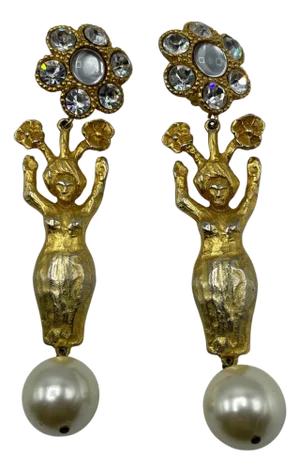 Christian Lacroix Gold-toned Drop Earrings Pearl Rhinestone