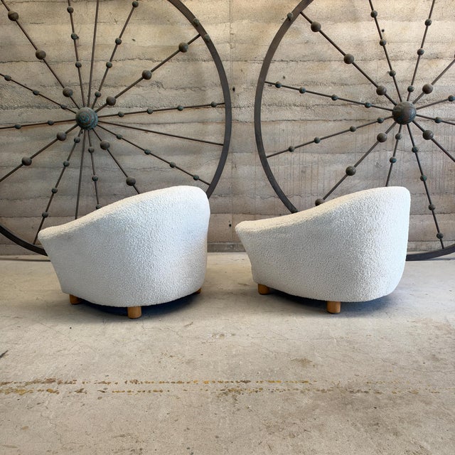 Pair of Vintage 1950s French-Style Plush Ivory Lounge Chairs After Royere For Sale - Image 10 of 13