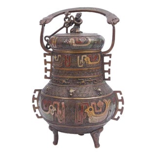 Bronze Can with Multi-Colored Enamel For Sale