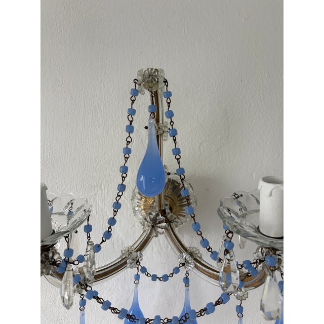 1920 French Periwinkle Lilac Purple Murano Drops and Beads Blown Glass Sconces For Sale - Image 4 of 8