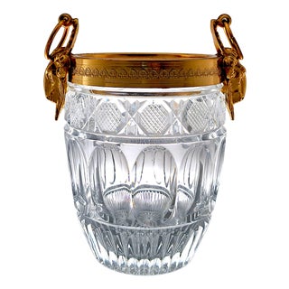 Crystal and Brass Ice Bucket with Aries Decoration, 1970s For Sale