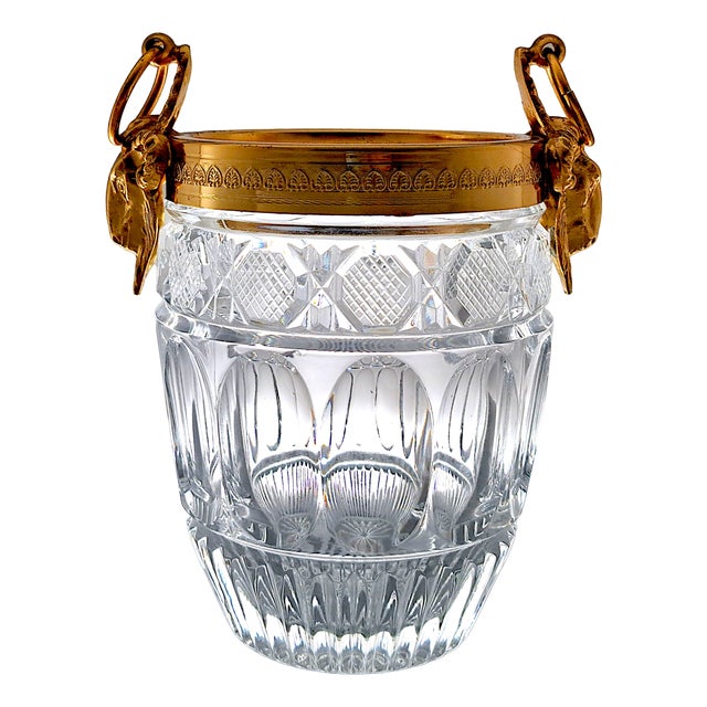 Crystal and Brass Ice Bucket with Aries Decoration, 1970s For Sale