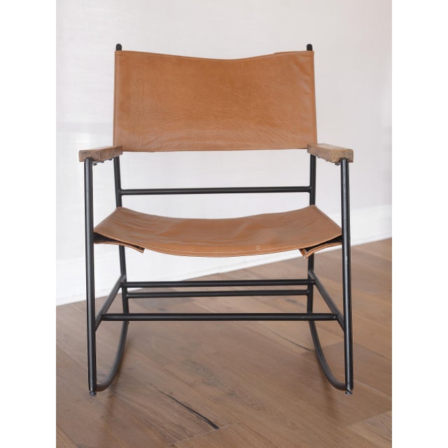 Mid-Century Modern Mid Century Modern Style Metal and Leather Rocking Chair For Sale - Image 3 of 13