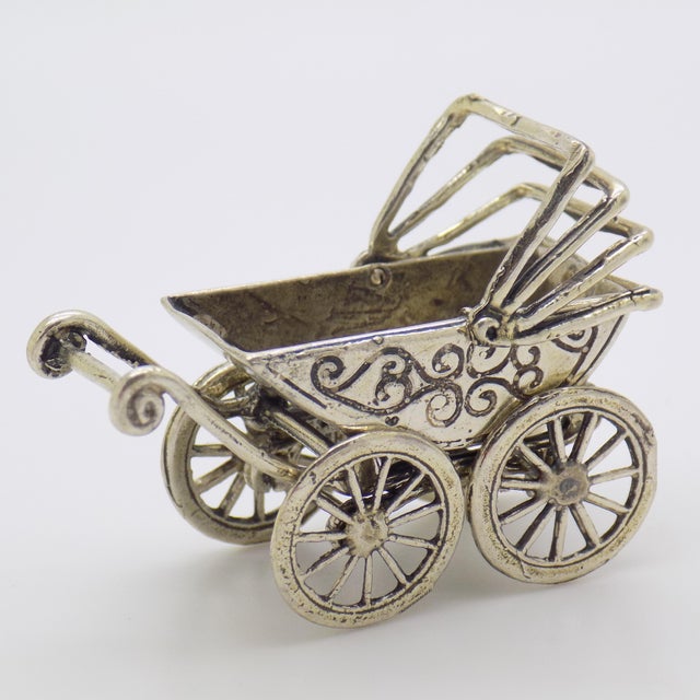 Vintage Italian Handmade Genuine Silver Stroller Miniature Dollhouse Figurine For Sale - Image 4 of 10