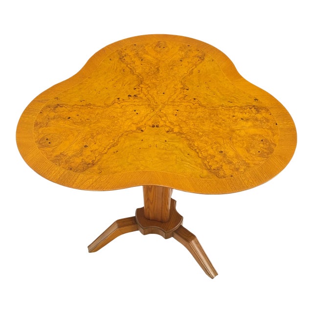 Swedish Mid-Century Modern Burl Wood Tri Legged Side End Table Stand 1949 For Sale