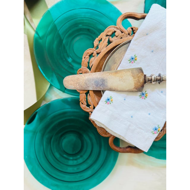 Vintage Emerald Green Glass Plates Attributed to Blenko Glass - Set of 6 For Sale - Image 9 of 11