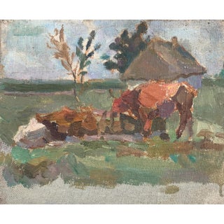 Vintage Ukrainian Impressionist Oil Painting, Rural Landscape, 1960s 16-20 For Sale