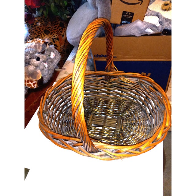 Dark Vintage Woven Basket With Handle For Sale - Image 9 of 12