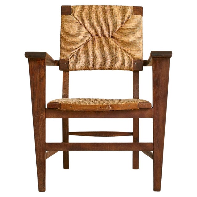 French Wood + Rush Armchair, 1940s For Sale - Image 10 of 18