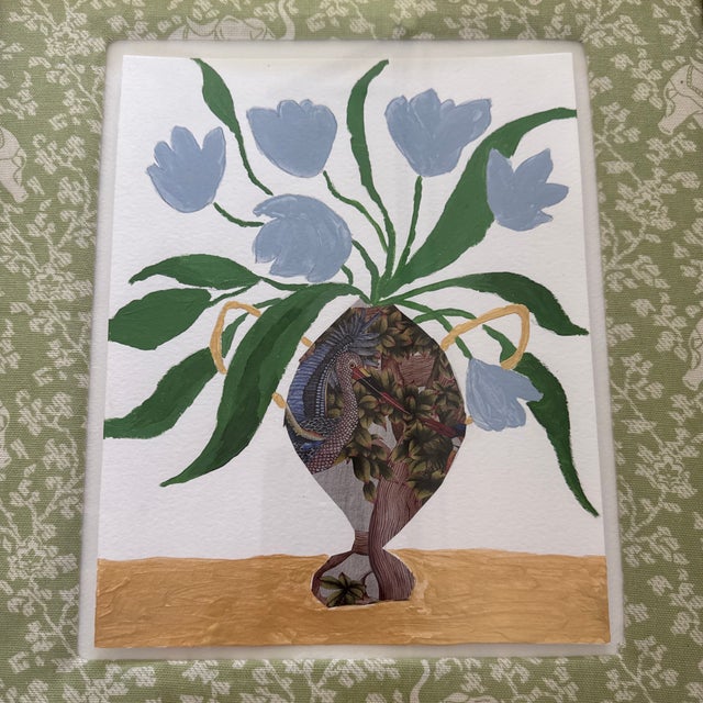 Original Floral Acrylic Painting With Collage Work Framed With Fabric Mat. Created by myself, Dawn Lensing. Other original...