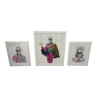 Contemporary Jamie Corley Signed Limited Edition Skull Royalty Print Series Framed Set of 3 For Sale