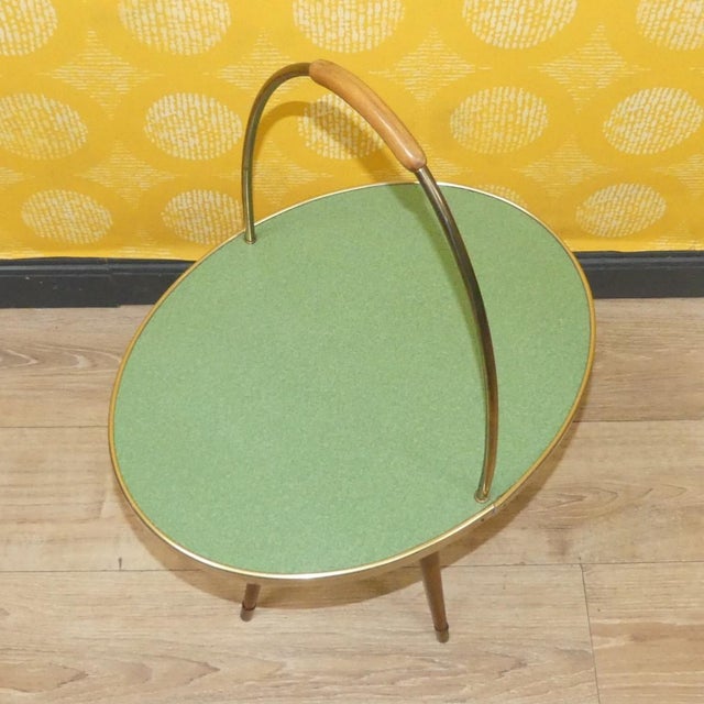 Pastel Green Top Side Table with Handle, 1950s For Sale - Image 4 of 9