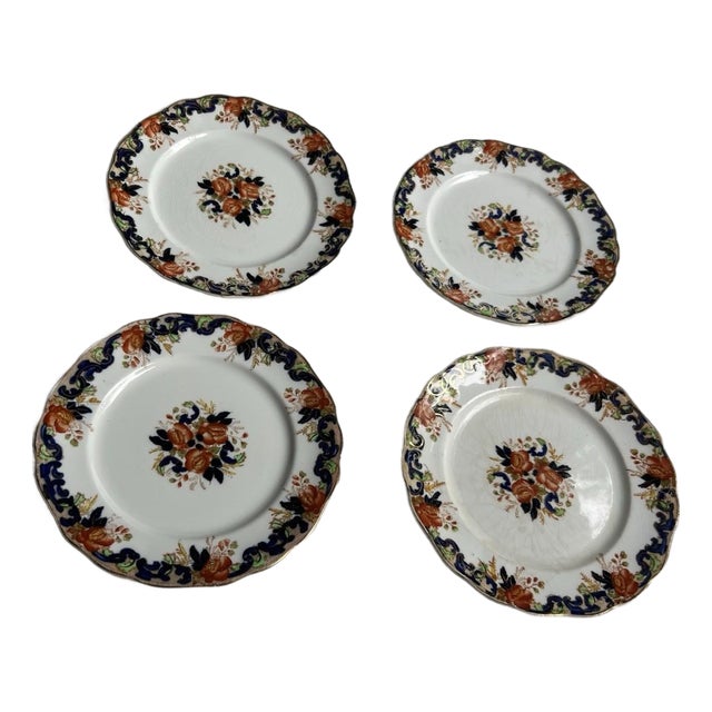 Late 19th Century John Maddock & Sons Majestic Multicolored Smooth "Imperfect" Bread Plates - Set of 4 For Sale