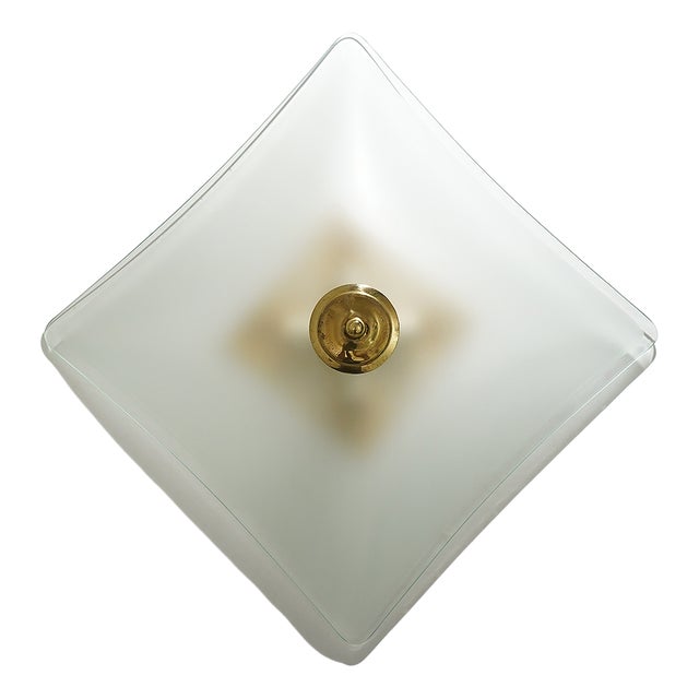 Ceiling Lamp in Satin Glass and Brass by Kazuhide Takahama for Sirrah, 1970s For Sale